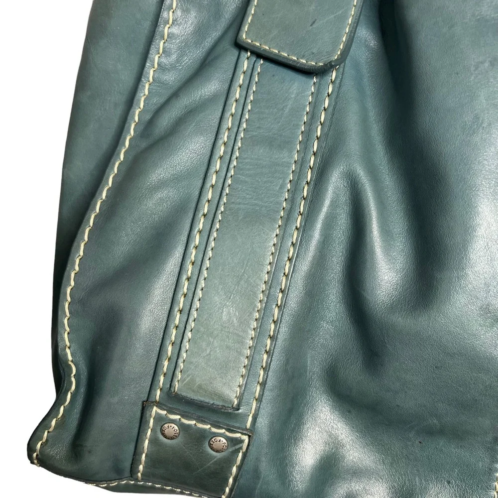 FOSSIL BLUE LEATHER SATCHEL - Picture 9 of 16